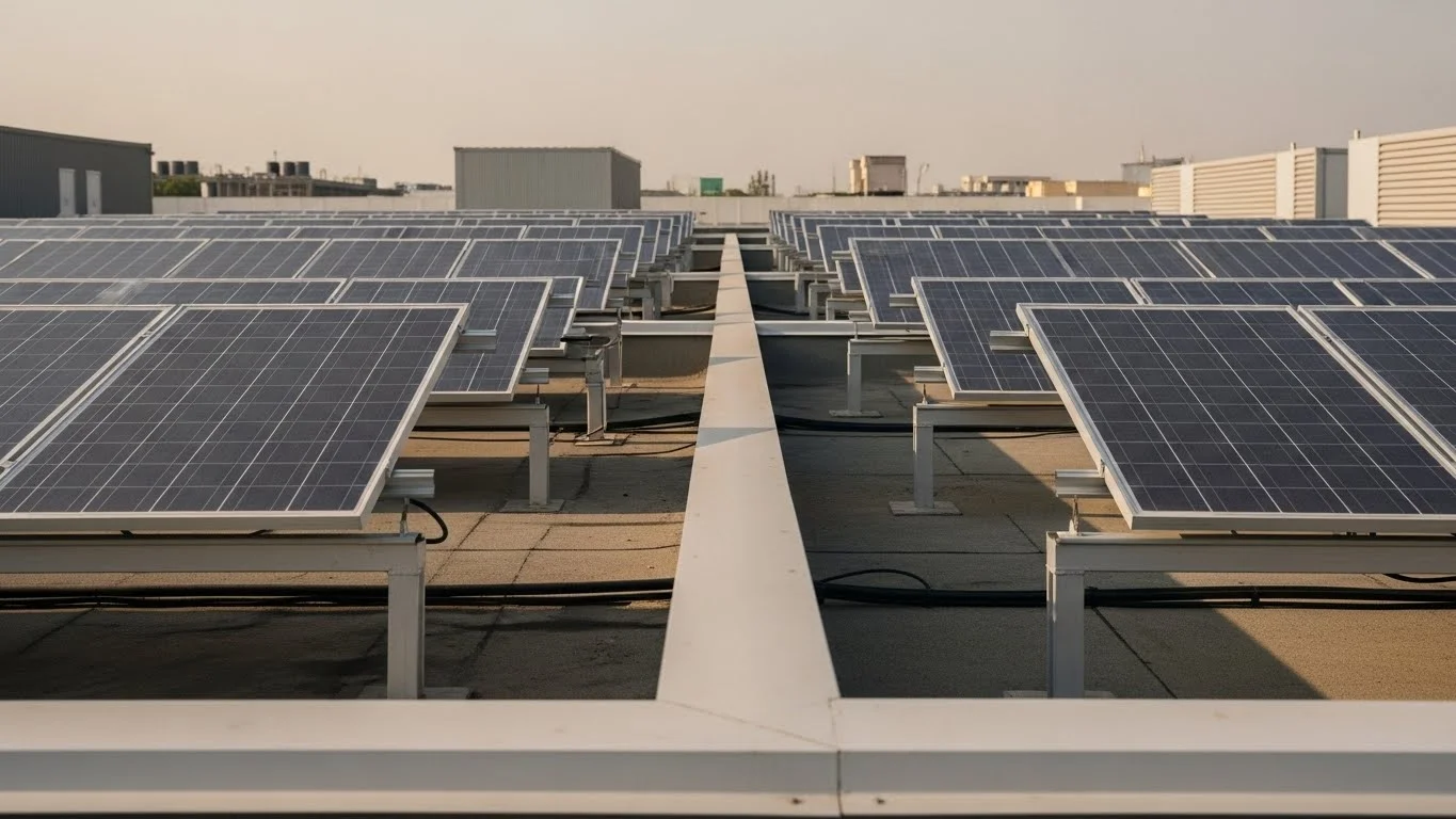 High quality Adani solar panels installed on commercial site.