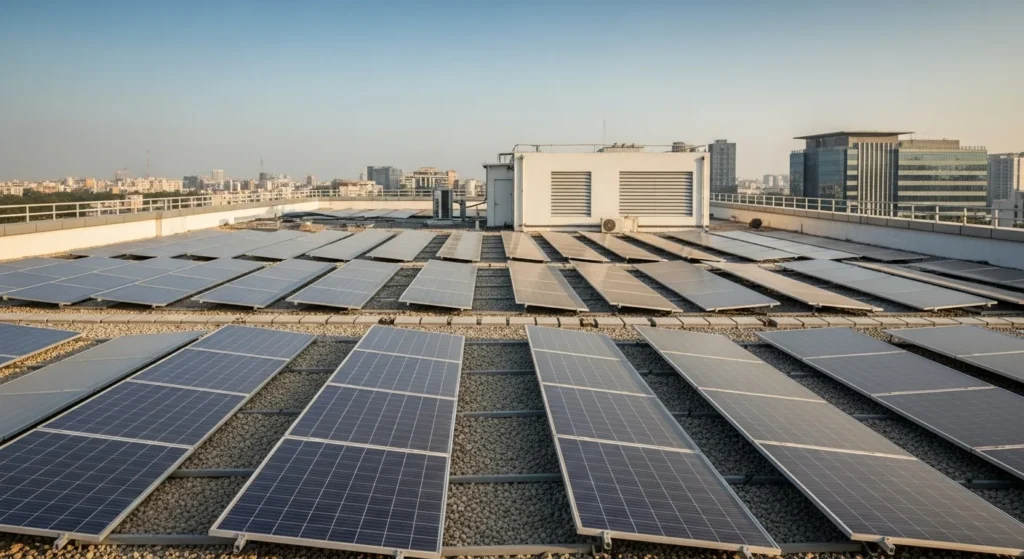 Commercial buildings in Pune with rooftop solar installations