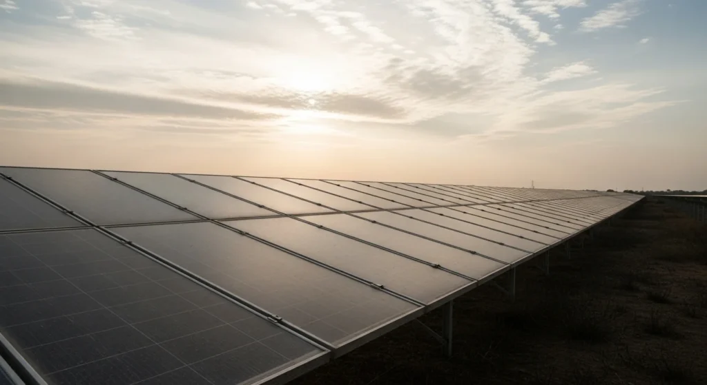 Large commercial solar installation in Maharashtra in a clean aesthetic view